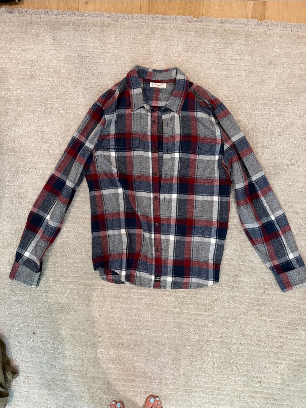 Men's Plaid Flannel Shirt - Red & Gray